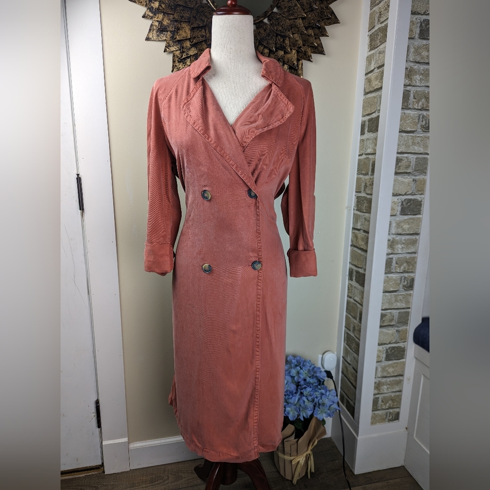 Max Jeans Double Breasted Tencel Trench Coat in Adobe Pink Size XS